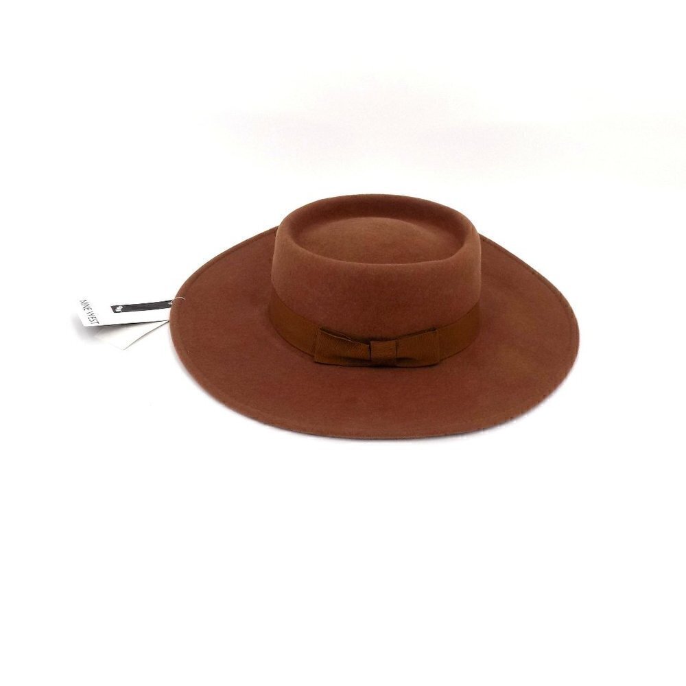 Nine West Western Hat Wool Felt Floppy Brown Pecan Grosgrain Trim Bohemian